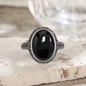 Natural Black Onyx Gemstone Ring 925 Sterling Silver